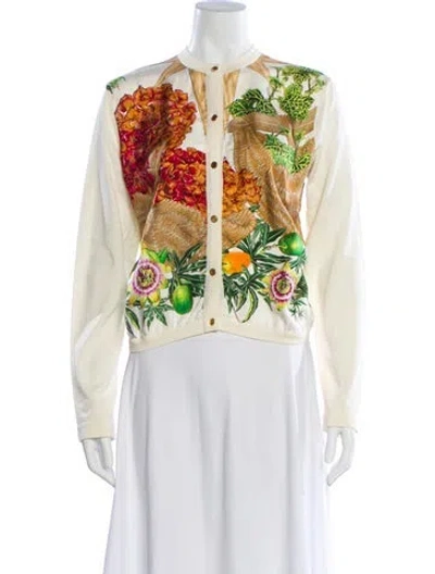 Pre-owned Hermes Silk Floral Print Sweater In Neutral