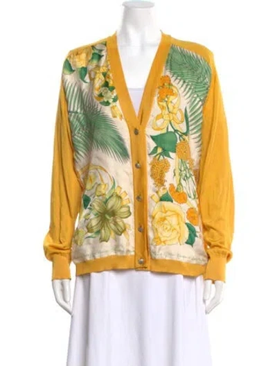 Pre-owned Hermes Silk Floral Print Sweater In Yellow