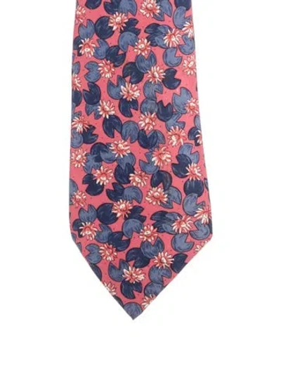 Pre-owned Hermes Silk Floral Print Tie In Blue