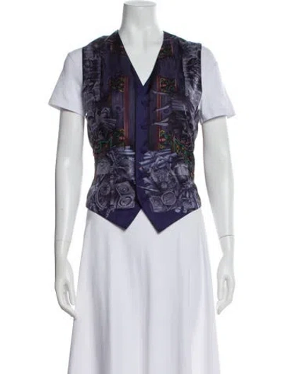 Pre-owned Hermes Silk Floral Print Vest In Blue