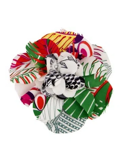 Pre-owned Hermes Silk Flower Hair Clip In Green