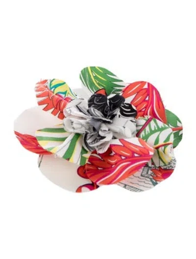 Pre-owned Hermes Silk Flower Hair Clip In White