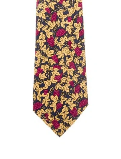 Pre-owned Hermes Silk Fruit Pattern Print Tie In Yellow