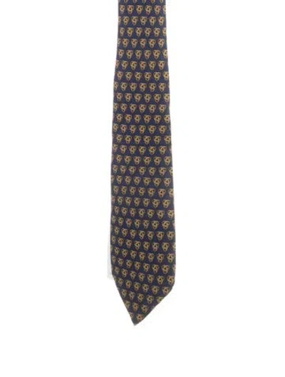Pre-owned Hermes Silk Geometric Tie In Blue
