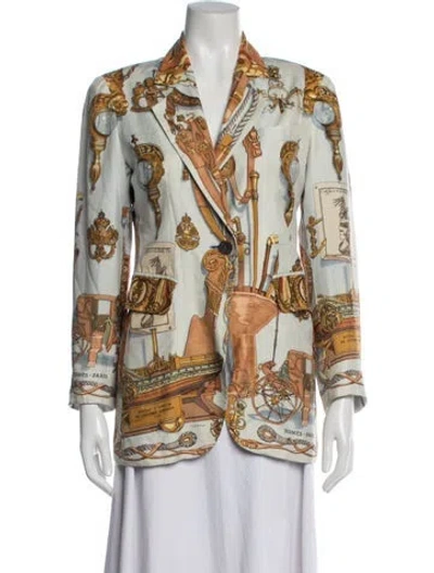 Pre-owned Hermes Silk Graphic Print Blazer In Multi