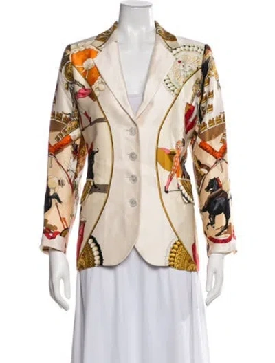 Pre-owned Hermes Silk Graphic Print Blazer In Neutrals