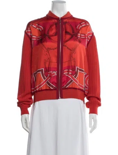 Pre-owned Hermes Silk Graphic Print Bomber Jacket In Orange