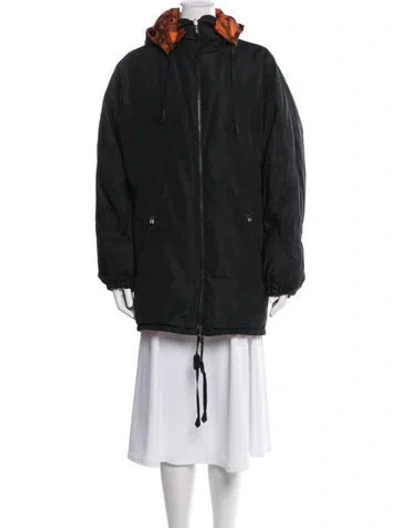 Pre-owned Hermes Silk Graphic Print Down Coat In Black