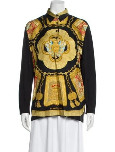 Pre-owned Hermes Silk Graphic Print Polo In Multi