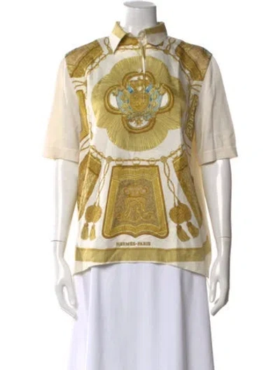 Pre-owned Hermes Silk Graphic Print Polo In Neutral