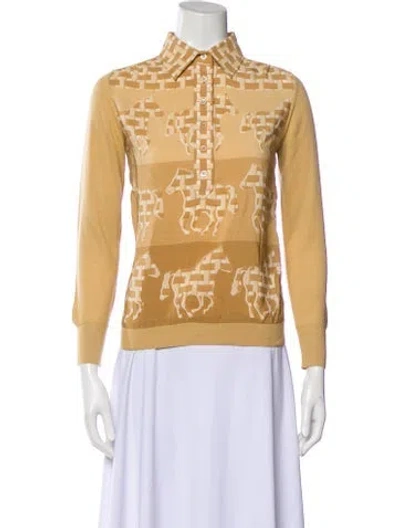 Pre-owned Hermes Silk Graphic Print Polo In Neutral