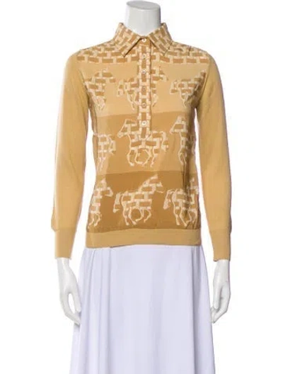 Pre-owned Hermes Silk Graphic Print Polo In Neutral