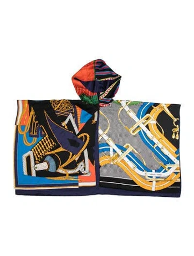 Pre-owned Hermes Silk Graphic Print Poncho In Black