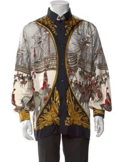 Pre-owned Hermes Silk Graphic Print Shirt In Multi