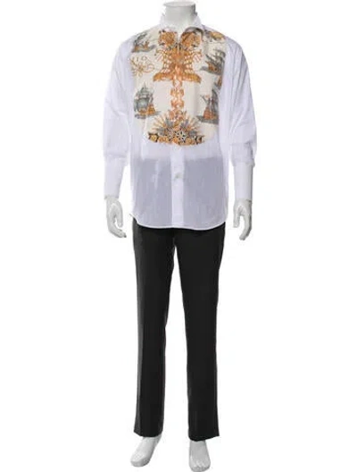Pre-owned Hermes Silk Graphic Print Shirt In White
