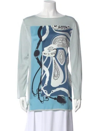 Pre-owned Hermes Silk Graphic Print Sweater In Blue