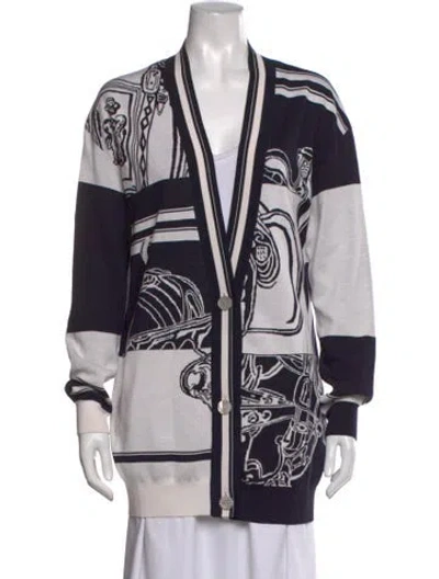 Pre-owned Hermes Silk Graphic Print Sweater In Blue