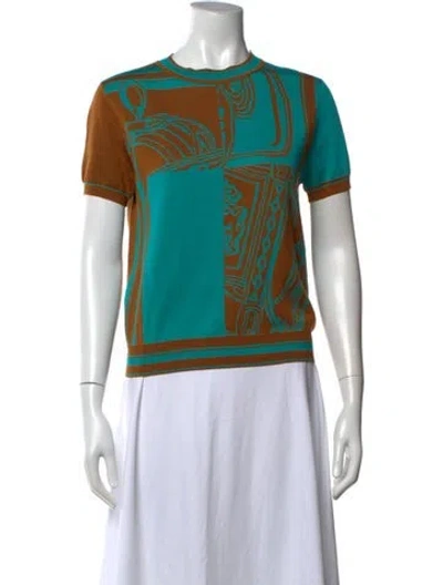 Pre-owned Hermes Silk Graphic Print Sweater In Blue/green