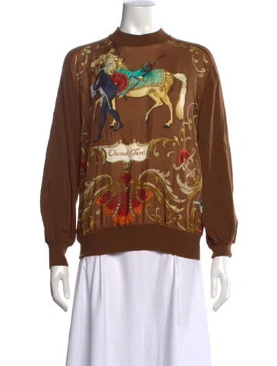 Pre-owned Hermes Silk Graphic Print Sweater In Brown