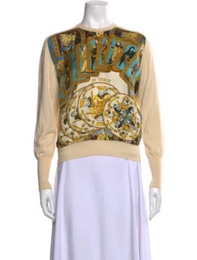Pre-owned Hermes Silk Graphic Print Sweater In Gold
