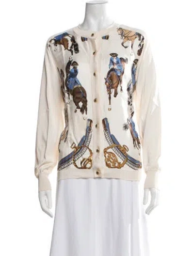 Pre-owned Hermes Silk Graphic Print Sweater In Neutrals