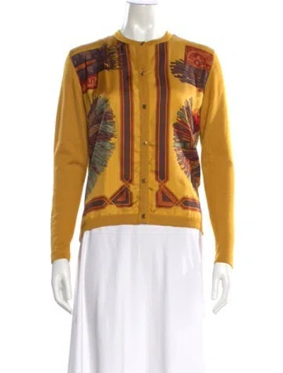 Pre-owned Hermes Silk Graphic Print Sweater In Yellow