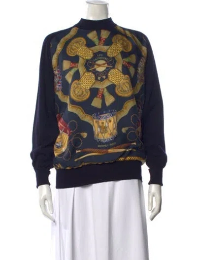 Pre-owned Hermes Silk Graphic Print Sweatshirt In Blue