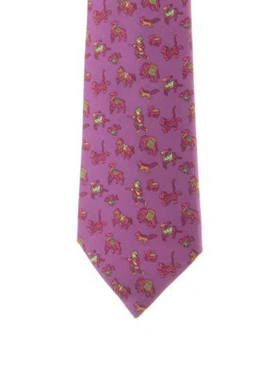 Pre-owned Hermes Silk Graphic Print Tie In Purple