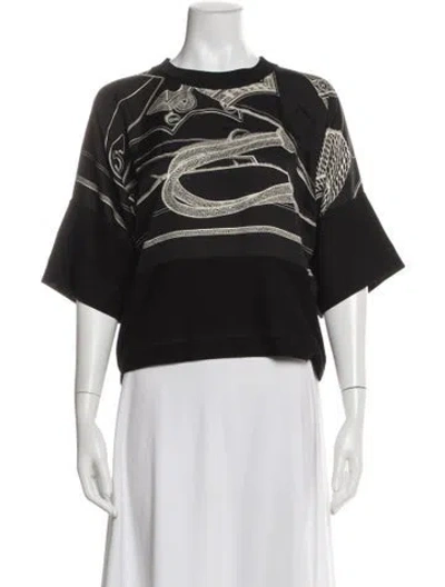 Pre-owned Hermes Silk Graphic Print Top In Black