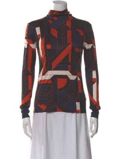 Pre-owned Hermes Silk Graphic Print Top In Multi