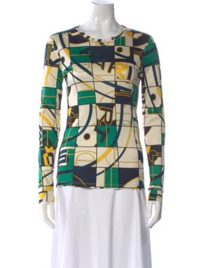Pre-owned Hermes Silk Graphic Print Top In Neutral