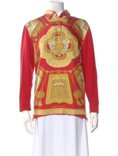 Pre-owned Hermes Silk Graphic Print Top In Red