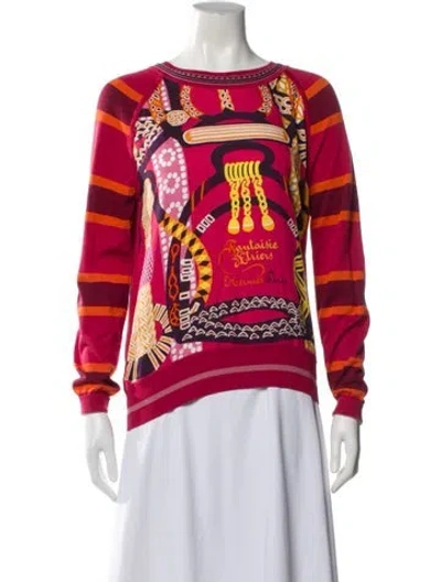 Pre-owned Hermes Silk Graphic Print Top W/ Tags In Red