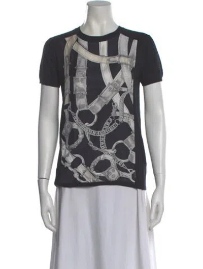 Pre-owned Hermes Silk Graphic Print T-shirt In Blue