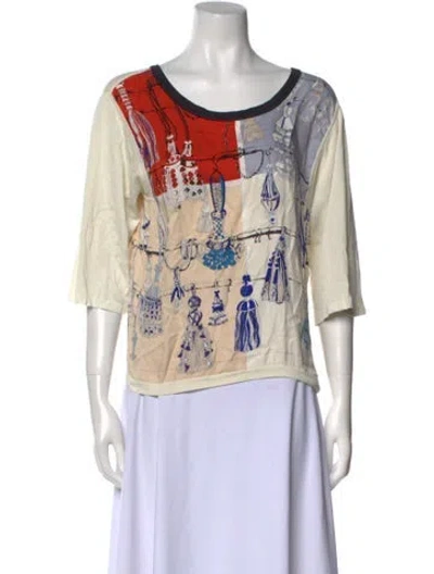 Pre-owned Hermes Silk Graphic Print T-shirt In Neutral