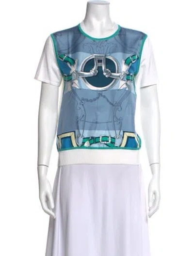 Pre-owned Hermes Silk Graphic Print T-shirt In Neutrals