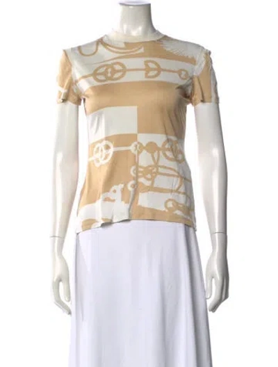 Pre-owned Hermes Silk Graphic Print T-shirt In Neutrals/white