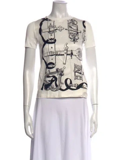 Pre-owned Hermes Silk Graphic Print T-shirt W/ Tags In White