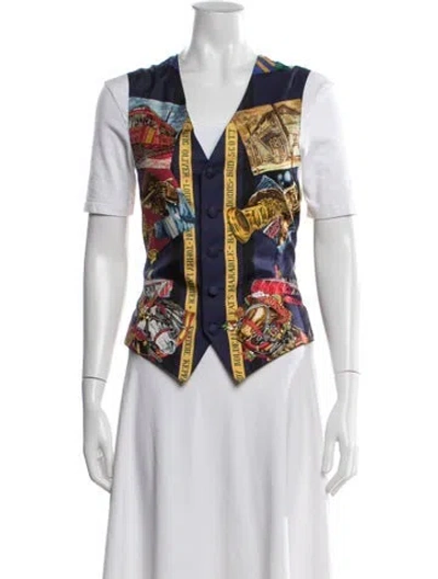 Pre-owned Hermes Silk Graphic Print Vest In Black