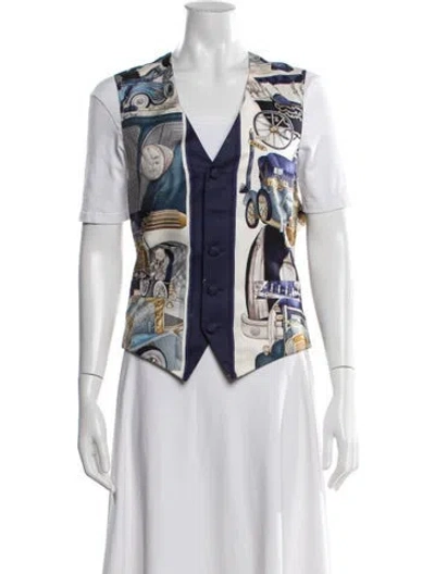 Pre-owned Hermes Silk Graphic Print Vest In White