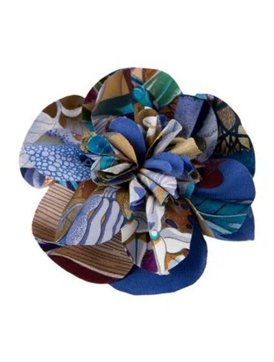 Pre-owned Hermes Silk Hair Clip In Blue