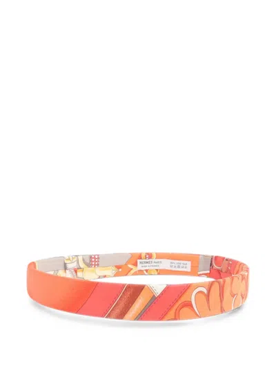 Pre-owned Hermes Silk Hairband In Orange