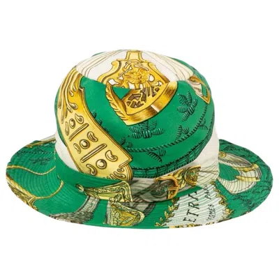 Pre-owned Hermes Silk Hat In Green And White