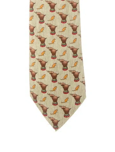 Pre-owned Hermes Silk  Circus Tie In Neutral