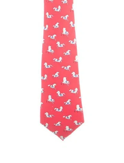Pre-owned Hermes Hermès Silk Horse Belt Neck Tie In Red