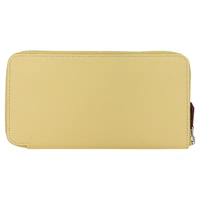 Pre-owned Hermes Silk' In Classique Long Wallet Jaune Poussin/ La Patisserie Francaise In Sand
