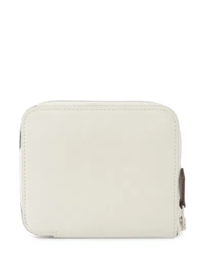 Pre-owned Hermes Silk In Compact Zip-around Wallet In White