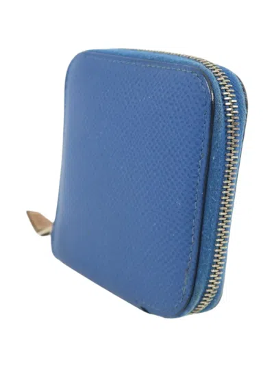 Pre-owned Hermes Silk In Epsom Leather Coin Purse In Blue