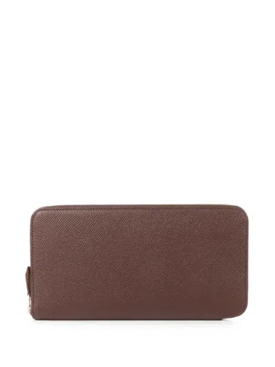 Pre-owned Hermes Silk In Epsom Leather Wallet In Brown