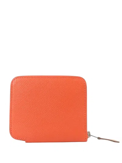 Pre-owned Hermes Silk In Epsom Leather Wallet In Orange